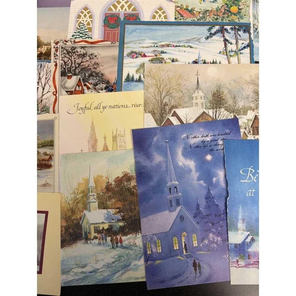 Vintage Christmas Cards Fronts ONLY Churches Cathedrals Scrapbooking Crafts 50+